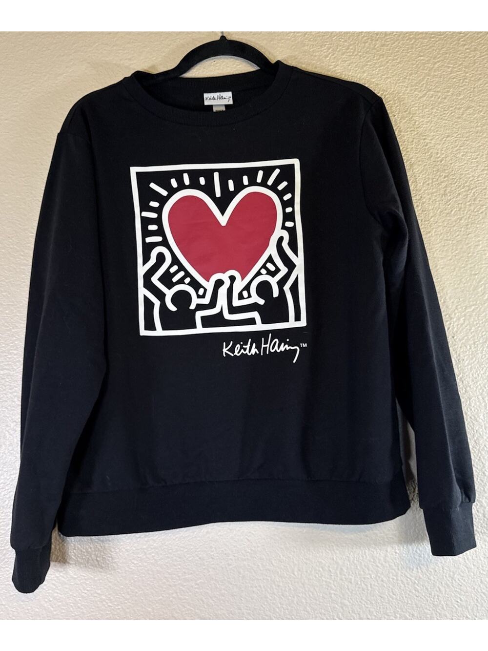 Keith Haring S Dancing Heart Graphic Shirt Sweatshirt Black Pop Art Crew Neck